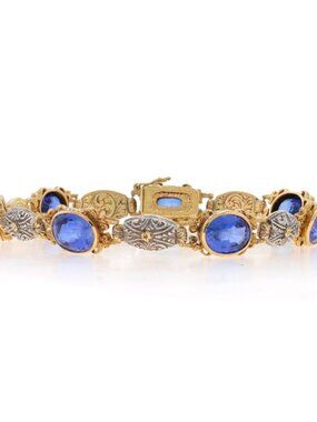 Yellow Gold Lab-Created Sapphire Edwardian Bracelet 7 1/2" 18k 15.40ctw Antique